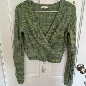 Green Ribbed Wrap Sweater